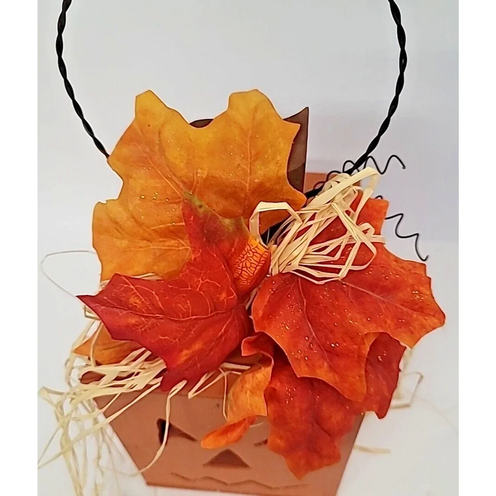 Halloween/Fall Wood Square Jack-O-Lantern Light Up w/ Cord Hang‎ or Table Top
